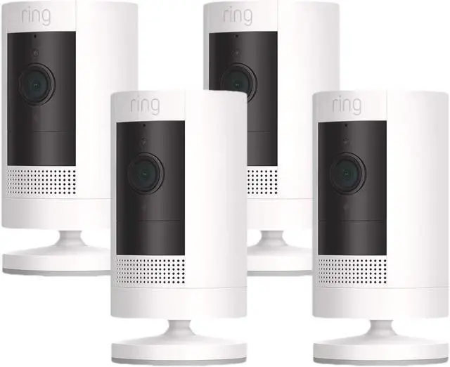 Main image of Ring Stick Up Cam Battery | Weather-Resistant Outdoor Camera, Live View, Color Night Vision, Two-way Talk, Motion alerts, Works with Alexa | 4-Pack | White