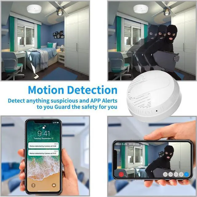 Alt view image 3 of 7 - LIZVIE Smoke Detector Camera, HD 1080P WiFi Camera with Night Vision and Motion Detection Surveillance Camera for Home/Office Security