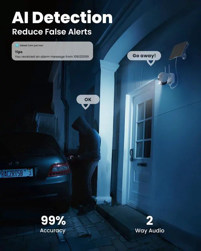 Alt view image 5 of 7 - ieGeek 4G LTE Cellular Solar Security Camera Wireless Outdoor,No WiFi Battery Powered Cam with Solar Panel&Memory Card&SIM Card, Siren Alarm & Spotlight,AI Detection,2K Color Night Vision,US Version