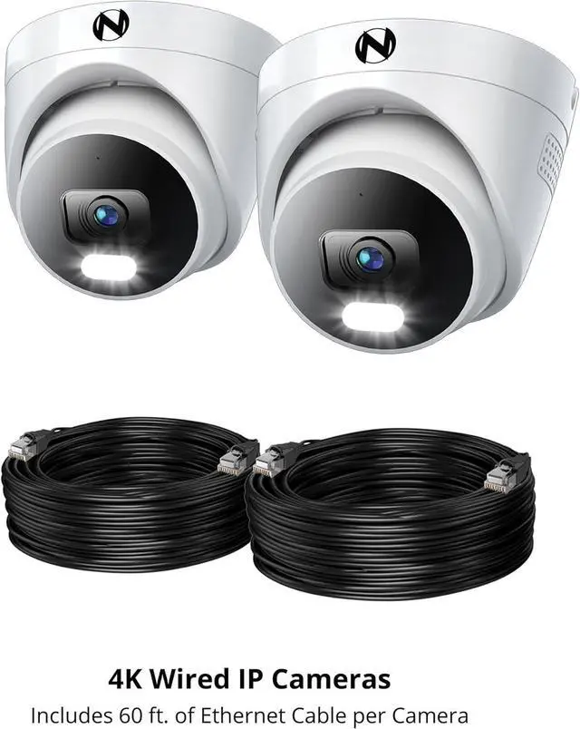 Alt view image 6 of 7 - Night Owl Add On Wired IP 4K HD Indoor/Outdoor Deterrence Dome Cameras with 2-Way Audio (2 Pack)