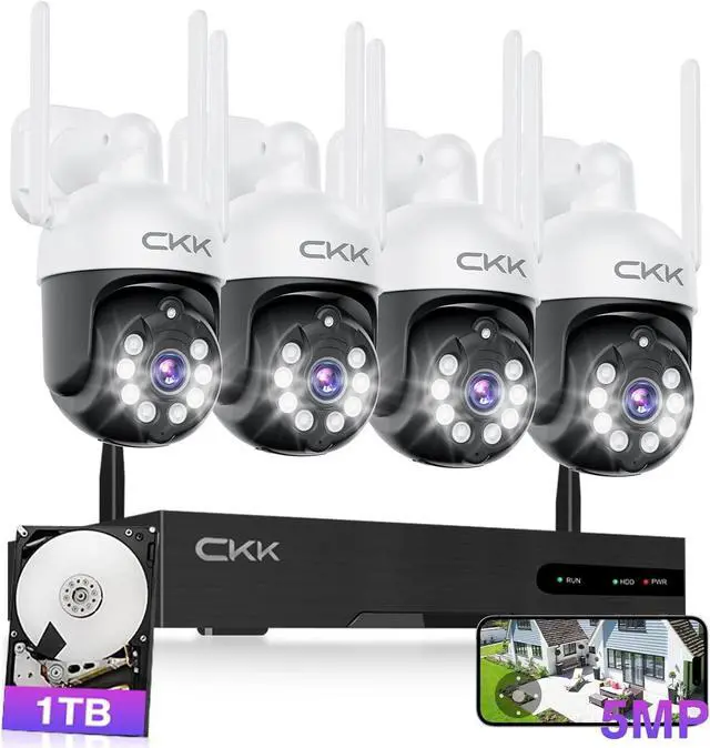 Main image of 5MP PTZ Security System:CKK 4 PCS Wireless Cameras with 1TB HDD,10-Channel NVR,5G/2.4G WiFi, 2-Way Audio,4K Color Night Vision, Floodlights, Siren, AI Human Detection, Auto Tracking, 24/7 Surveillance