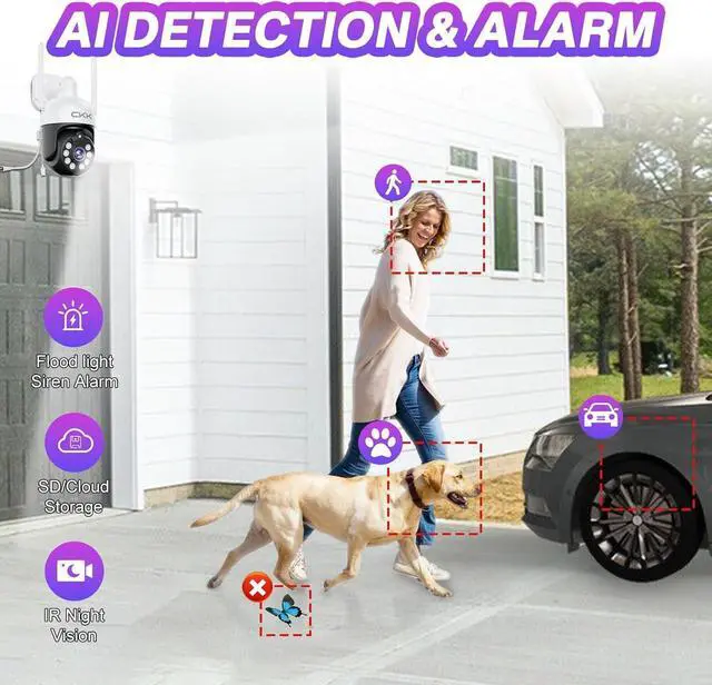 Alt view image 4 of 7 - 5MP PTZ Security System:CKK 4 PCS Wireless Cameras with 1TB HDD,10-Channel NVR,5G/2.4G WiFi, 2-Way Audio,4K Color Night Vision, Floodlights, Siren, AI Human Detection, Auto Tracking, 24/7 Surveillance