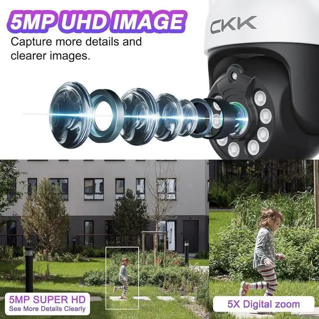 Alt view image 3 of 7 - 5MP PTZ Security System:CKK 4 PCS Wireless Cameras with 1TB HDD,10-Channel NVR,5G/2.4G WiFi, 2-Way Audio,4K Color Night Vision, Floodlights, Siren, AI Human Detection, Auto Tracking, 24/7 Surveillance