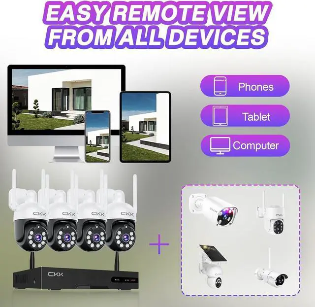 Alt view image 7 of 7 - 5MP PTZ Security System:CKK 4 PCS Wireless Cameras with 1TB HDD,10-Channel NVR,5G/2.4G WiFi, 2-Way Audio,4K Color Night Vision, Floodlights, Siren, AI Human Detection, Auto Tracking, 24/7 Surveillance
