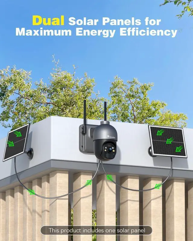 Alt view image 6 of 7 - Ctronics 5MP Solar Security Camera Outdoor Wireless, 6W Solar Panel, Sound-Light Alarm, PC/Phone Remote Control, Color Night Vision, PIR Human Detection, 128 TF/Cloud/FTP Storage