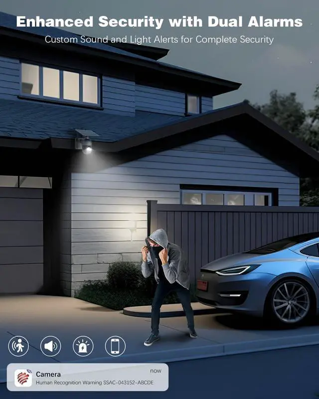 Alt view image 5 of 7 - Ctronics 5MP Solar Security Camera Outdoor Wireless, 6W Solar Panel, Sound-Light Alarm, PC/Phone Remote Control, Color Night Vision, PIR Human Detection, 128 TF/Cloud/FTP Storage