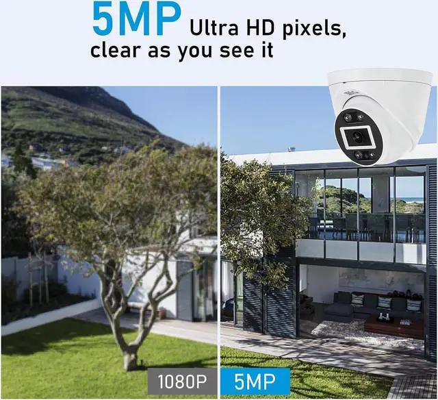 Alt view image 2 of 6 - 5MP Turret POE Camera, Security IP Dome Camera Outdoor Indoor, Human/Motion Detection, 2 Way Talk, Color Night Vision for Home Surveillance, IP66 Waterproof V