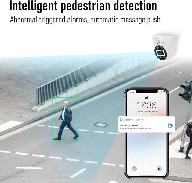 Alt view image 3 of 6 - 5MP Turret POE Camera, Security IP Dome Camera Outdoor Indoor, Human/Motion Detection, 2 Way Talk, Color Night Vision for Home Surveillance, IP66 Waterproof V