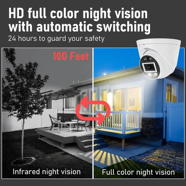 Alt view image 4 of 6 - 5MP Turret POE Camera, Security IP Dome Camera Outdoor Indoor, Human/Motion Detection, 2 Way Talk, Color Night Vision for Home Surveillance, IP66 Waterproof V