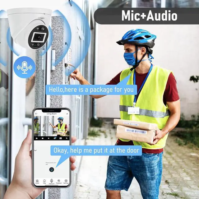 Alt view image 6 of 6 - 5MP Turret POE Camera, Security IP Dome Camera Outdoor Indoor, Human/Motion Detection, 2 Way Talk, Color Night Vision for Home Surveillance, IP66 Waterproof V