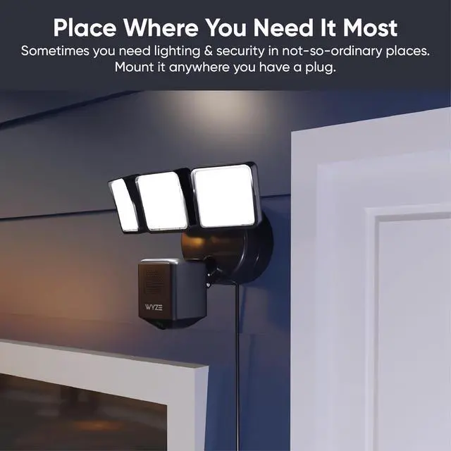 Alt view image 4 of 7 - WYZE Floodlight Camera Pro with Plug-in Mount, PCMag Editor's Choice 3000-Lumen LEDs, 2.5K HD Outdoor Security Camera, Color Night Vision, Wall Mount with 20ft Power Cable, Easy Installation (Black)