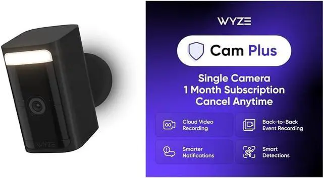 Main image of WYZE Battery Cam Black Cam Plus Monthly, Covers 1 Camera, Auto-Renews at $2.99/Month, Activation Required, Cancel Anytime