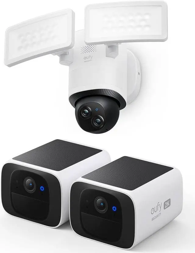 Main image of eufy Security S220 SoloCam 2-Cam Pack, Solar Security Camera, Wireless Outdoor Camera Floodlight Camera E340 Wired, 360° Pan and Tilt