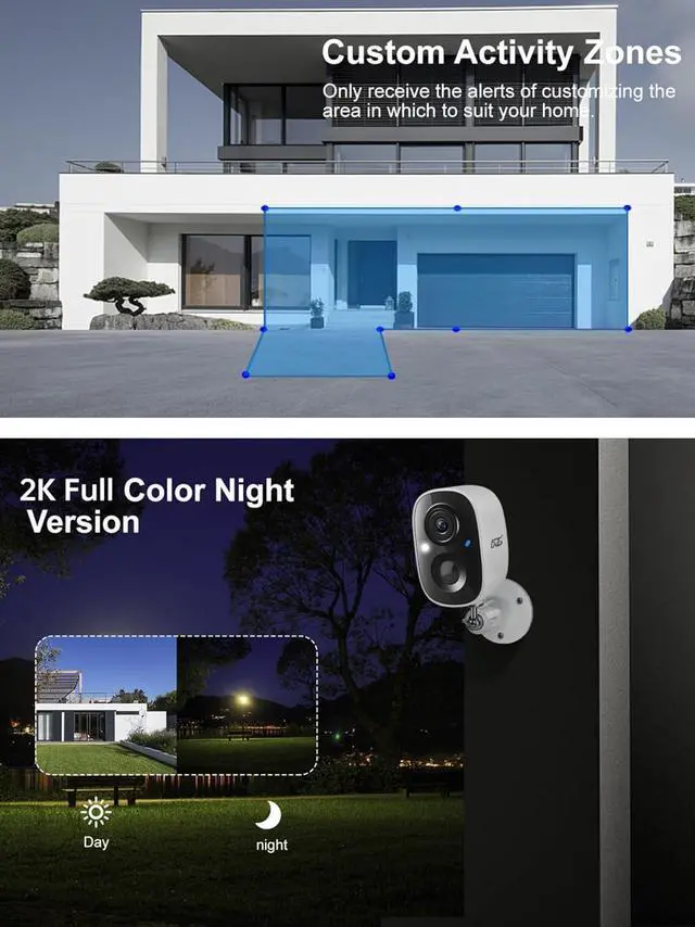 Alt view image 4 of 7 - DCT Security Cameras Wireless Outdoor: WiFi Battery Cameras for Home Outside 2K Color Night Vision Motion Detection Surveillance Cameras Two-Way Audio Siren Alarm Spotlight(White)