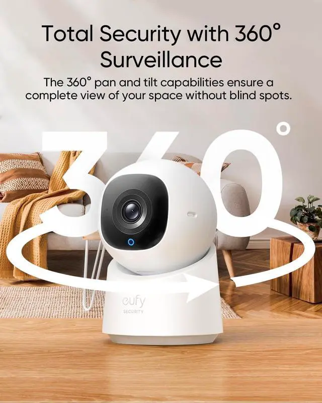 Alt view image 2 of 6 - eufy Security Indoor Cam C220, Home Security Camera, 2K Resolution with 360° Pan and Tilt, Plug-in Security Indoor Camera, Only Supports 2.4GHz Wi-Fi, Human/Motion Al, Night Vision, HB3 Compatible