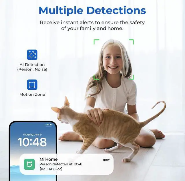 Alt view image 7 of 7 - IMILAB C22 3K Security Indoor Camera - 360° View Home Camera with Color Night Vision for Baby/Pet Monitor, Plug-in 2.4Ghz WiFi 6 Inside Cam, 2-Way Audio, AI Detection, Local/Cloud Storage(Black)