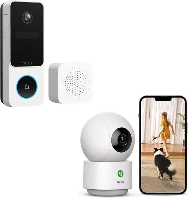 Main image of AOSU Doorbell Camera Wireless - Head-to-Toe View, Intelligent Package Detection 2K Security Camera Indoor, Baby Monitor Pet Camera 360-Degree for Home Security