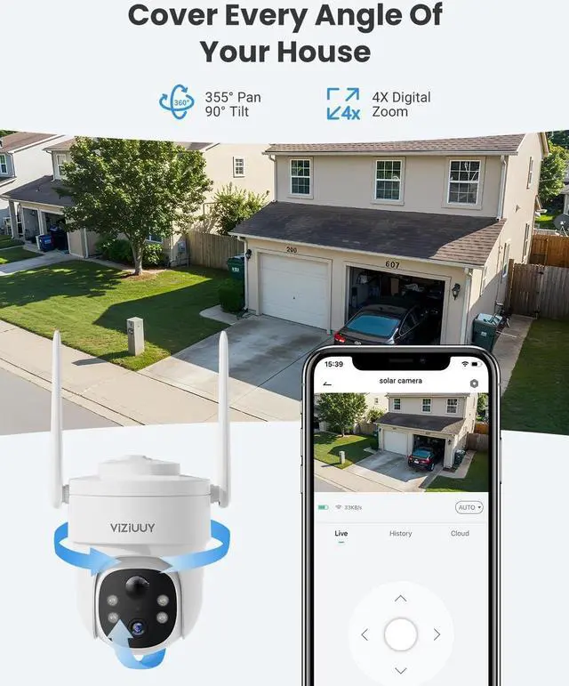 Alt view image 5 of 7 - Solar Security Cameras Wireless Outdoor, 3MP Pan Tilt 360°WiFi Camera with Color Night Vision/PIR Sensor/2-Way Audio/Alexa/Google Assistant