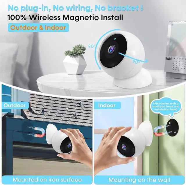 Alt view image 2 of 7 - AMTIFO Security Cameras Wireless Outdoor: Magnetic 2-Pack Install-Free Indoor Smart 2K WiFi - Long Battery Life Powered Cameras for Home Security with AI Motion Detection