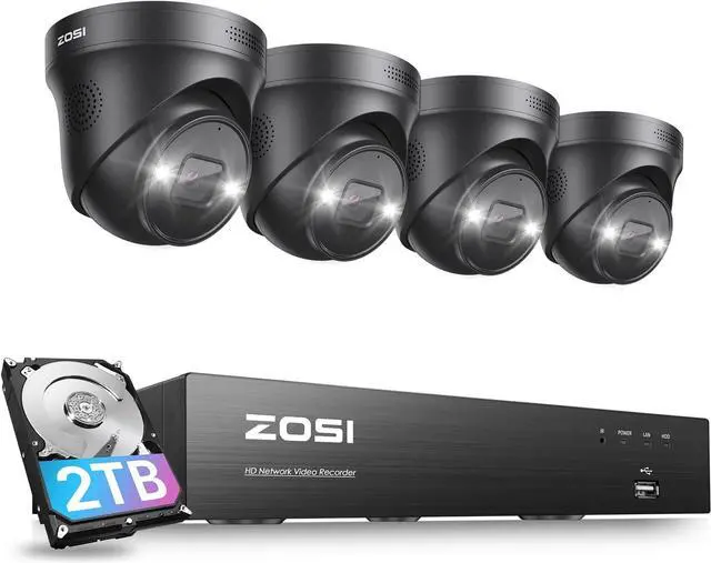 Main image of Gadpiparty ZOSI 4K PoE Security Camera System with Spotlight,8 Ports 16CH 8MP NVR with 2TB HDD,4pcs 4K Wired Outdoor Indoor PoE IP Cameras,Person Vehicle Detection,2 Way Audio,Night Vision,for 24/7 R