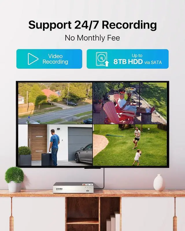 Alt view image 4 of 7 - Gadpiparty ZOSI 3K Lite 8CH H.265+ Home Security Camera System with AI Human/Vehicle Detection,Night Vision,5MP Lite 8 Channel CCTV DVR,4pcs 2MP Surveillance Dome Camera& 2K Dual-Lens Indoor Camera C