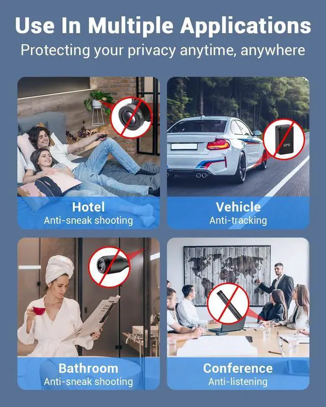 Alt view image 6 of 7 - Hidden Camera Detectors,2025 New Camera Finder, Bug Detector, 5 Levels Sensitivity,4 Professional Modes for Bathroom,Office,Car,Hotel,Airbnb