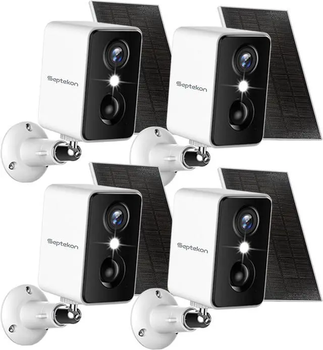 Main image of Septekon 2K Security Cameras Wireless Outdoor 4 Pack, Solar Battery Powered Camera with Two Spotlights, PIR Motion Detection Siren, Color Night Vision, 2-Way Audio, IP66 Waterpoof