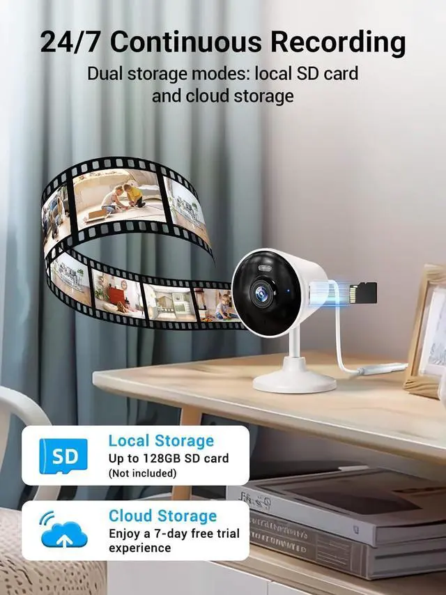Alt view image 6 of 6 - [5G & 2.4G] Indoor/Outdoor Security Camera for Home, Baby/Elder/Dog/Pet Camera with Phone App, Wi-Fi Camera w/Spotlight, Color Night Vision, 2-Way Audio, 24/7, SD/Cloud Storage, Work w/Alexa, 2Pack