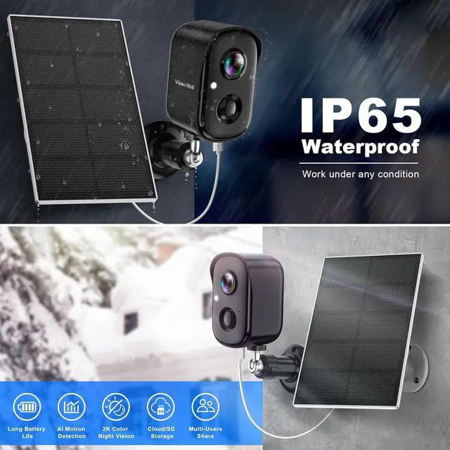 Alt view image 2 of 7 - Security Cameras Wireless Outdoor, 2K WiFi Cameras for Home Security with Solar Panel Battery Powered AI Motion Detection Spotlight Siren Alarm Surveillance Home Security Cameras, Color Night Vision