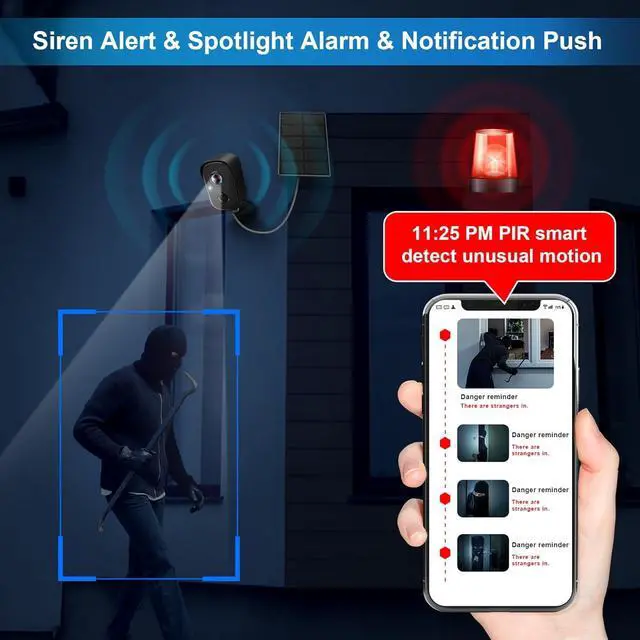 Alt view image 4 of 7 - Security Cameras Wireless Outdoor, 2K WiFi Cameras for Home Security with Solar Panel Battery Powered AI Motion Detection Spotlight Siren Alarm Surveillance Home Security Cameras, Color Night Vision