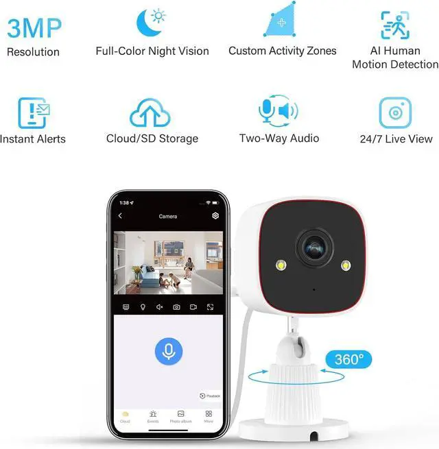 Alt view image 4 of 7 - Gadpiparty Jennov Outdoor/Indoor Security Cameras 5Ghz/2.4Ghz WiFi, 2K HD Color Night Vision/Motion Detection /2-Way Audio/IP66 Waterproof Pet Dog Cat Baby Monitor Camera for Home Security