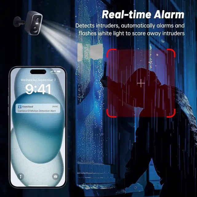 Alt view image 4 of 7 - Security Cameras Wireless Outdoor, 2K HD Battery Powered Cameras for Home Security Outside EseeCloud, 2.4G WiFi Surveillance Indoor AI Motion Detection Spotlight Night Vision 2-Way Talk Waterproof