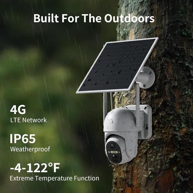 Alt view image 2 of 7 - 4G LTE Cellular Security Cameras Outdoor, 2 Pack No WiFi Security Camera Solar Powered with 360° View, 2K Color Night Vision, Includes SIM Card(Support Verizon/AT&T/T-Mobile)