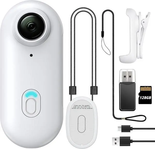 Main image of 128GB FHD 1080P Mini Body Camera, Wearable Action Body Cam, Thumb Size Hands Free Recording Body Worn Camera, Premium Portable Camcorder Mount Anywhere for Pet Walking, Work, Travel (White)