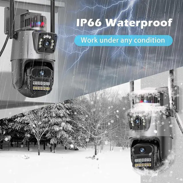 Alt view image 5 of 7 - Security Camera Outdoor, 6MP Dual Lens WiFi Outside Cameras for Home Security with 64G SD Card, Wired Cord, IP66 Waterproof, AI Tracking, Light Alarm, Color Night, 24/7 Record,SD/Cloud