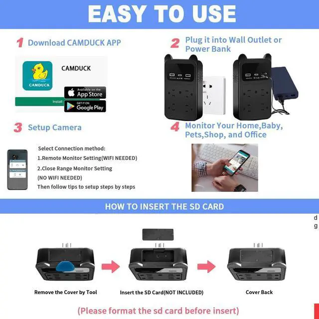 Alt view image 7 of 7 - Security Camera -Wall Outlet Camera-WiFi Camera Charger-4MP HD Indoor CameraInclude 128G SD Card