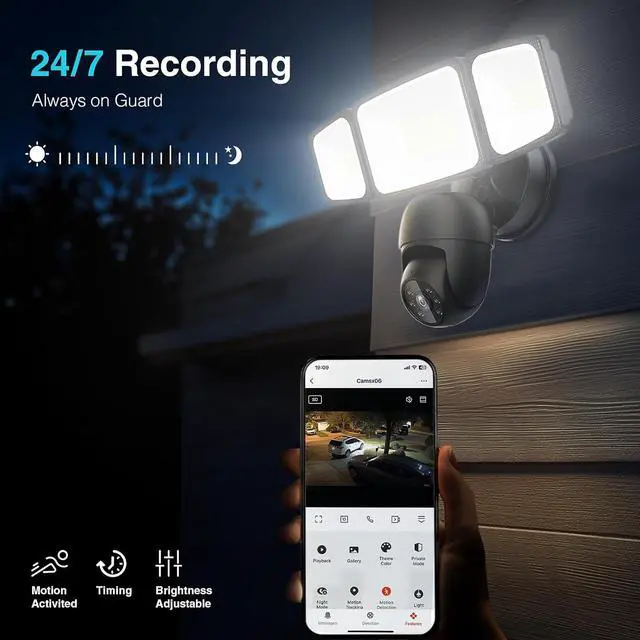 Alt view image 6 of 7 - Onforu Floodlight Camera Outdoor, 2K HD Security Flood Light Cam Wired, 360° Coverage AI Detection & Auto Tracking, 55W 5500LM Motion-Activated Flood Lighting Camera, Color Night Vision, 2-Way Audio