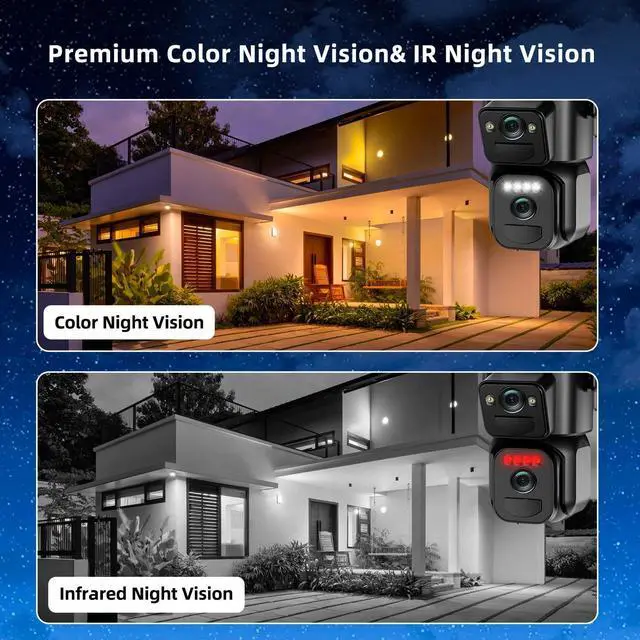 Alt view image 4 of 7 - 4K 8MP Solar Security Cameras Wireless Outdoor Battery Powered, 5GHz & 2.4GHz Dual Lens Bullet & 360° PTZ Outdoor Security Camera with Solar Panel, Digital Zoom, Night Vision,PIR Sensor(2Pack)