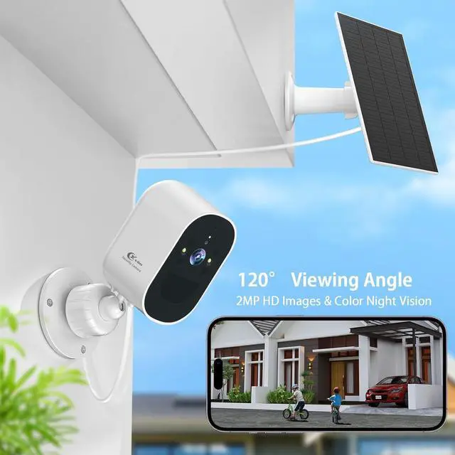 Alt view image 2 of 7 - 1080P 2Pack Solar Camera Outdoor Wireless, 2.4GHz WiFi Battery Powered Camera Wireless Outdoor, Color Night Vision, AI Detection, SD/Cloud, Waterproof