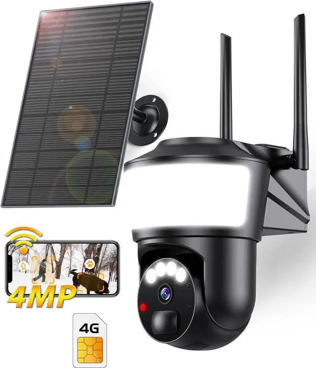 Main image of 4G LTE Cellular Security Camera Outdoor System, No WiFi 4MP Solar Powered Security Camera Outside, 2K Color Night Vision for Surveillance Home, PIR Motion Detect, 2-Way Talk with SIM Card
