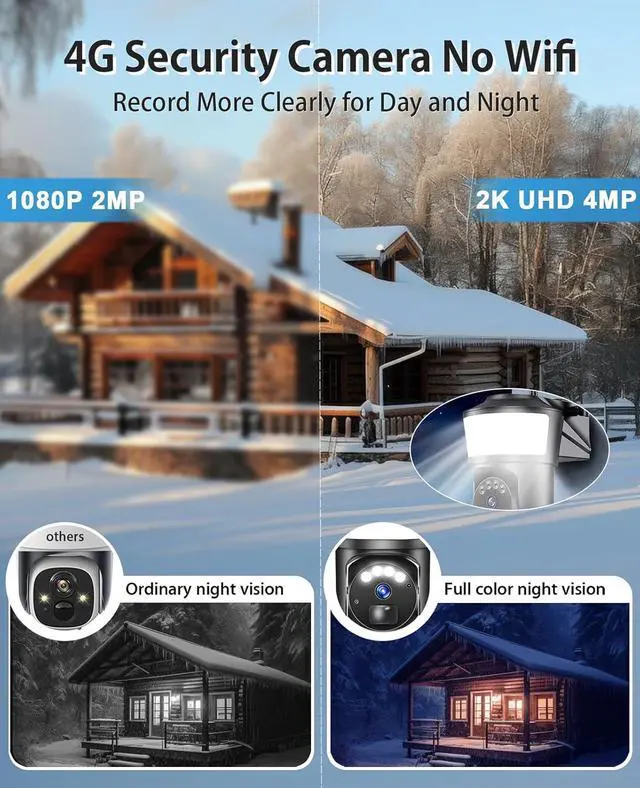 Alt view image 2 of 7 - Gadpiparty Upgraded 4G LTE Cellular Security Camera Outdoor System, No WiFi 4MP Solar Powered Security Camera Outside, 2K Color Night Vision for Surveillance Home, PIR Motion Detect, 2-Way Talk with