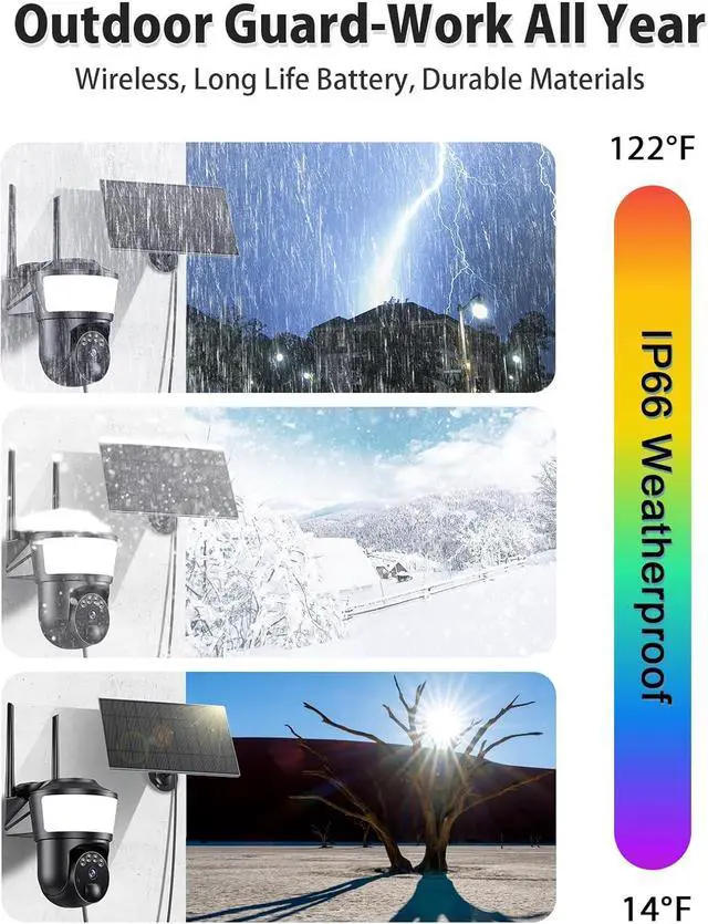 Alt view image 4 of 6 - 4G LTE Cellular Security Camera Outdoor System, No WiFi 4MP Solar Powered Security Camera Outside, 2K Color Night Vision for Surveillance Home, PIR Motion Detect, 2-Way Talk with SIM Card