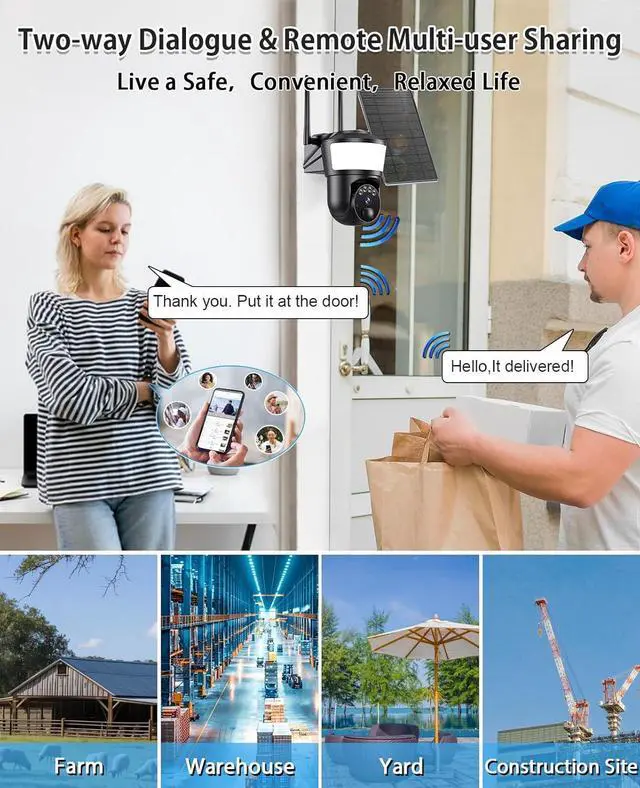Alt view image 5 of 6 - 4G LTE Cellular Security Camera Outdoor System, No WiFi 4MP Solar Powered Security Camera Outside, 2K Color Night Vision for Surveillance Home, PIR Motion Detect, 2-Way Talk with SIM Card