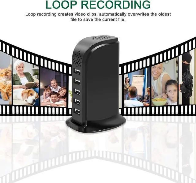 Alt view image 3 of 7 - 2024 New Hidden Camera Detector with Charger, 1080P WiFi Security Portable Camera, Mini Nanny Cam with Loop Working for Indoor Surveillance, No Audio up to 128GB SD Card (Not Included)