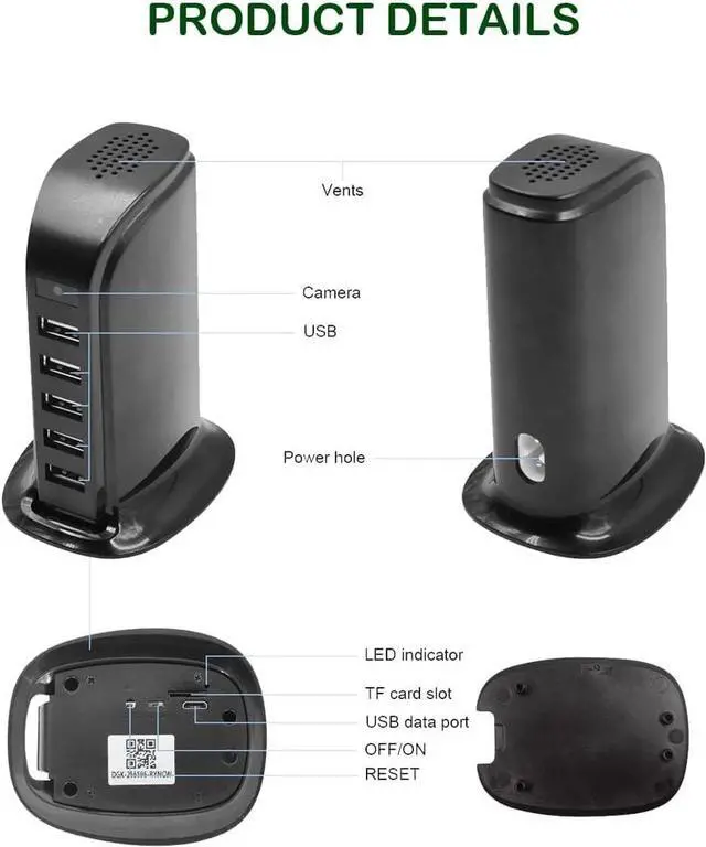 Alt view image 7 of 7 - 2024 New Hidden Camera Detector with Charger, 1080P WiFi Security Portable Camera, Mini Nanny Cam with Loop Working for Indoor Surveillance, No Audio up to 128GB SD Card (Not Included)