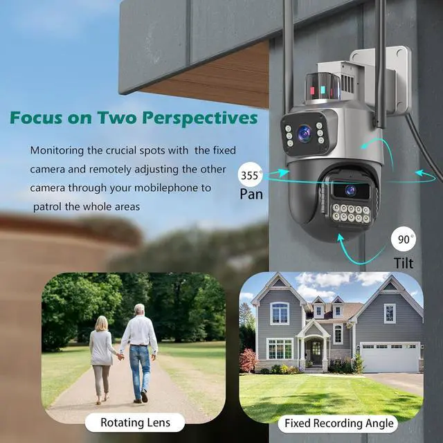 Alt view image 2 of 7 - Security Camera Outdoor, 6MP Dual Lens WiFi Outside Cameras for Home Security with 64G SD Card, Wired Cord, IP66 Waterproof, AI Tracking, Light Alarm, Color Night, 24/7 Record,SD/Cloud