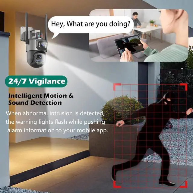 Alt view image 3 of 7 - Security Camera Outdoor, 6MP Dual Lens WiFi Outside Cameras for Home Security with 64G SD Card, Wired Cord, IP66 Waterproof, AI Tracking, Light Alarm, Color Night, 24/7 Record,SD/Cloud