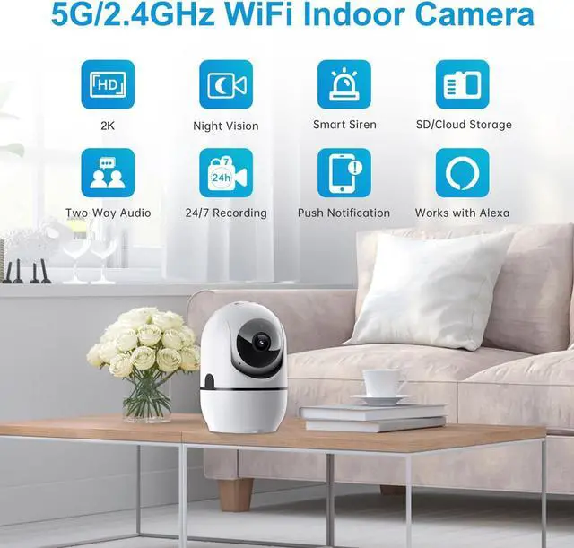 Alt view image 2 of 7 - Indoor Security Camera, 5G&2.4G WiFi Security Cameras Indoor for Home Security, Pan/Tilt Baby Monitor/Dog/Pet Camera with Phone App Motion Sensor & Night Vision. TF/CloudStorage (2Pack)
