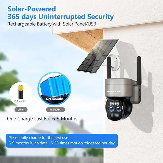 Alt view image 6 of 7 - 4K Solar Security Cameras Wireless Outdoor with Dual-Lens,360°PTZ Battery Powered Cameras for Home Security Outdoor,8MP Color Night Vision,PIR Sensor,Auto Tracking,Spotlight/Siren,Alexa,2.4/5Ghz,IP66