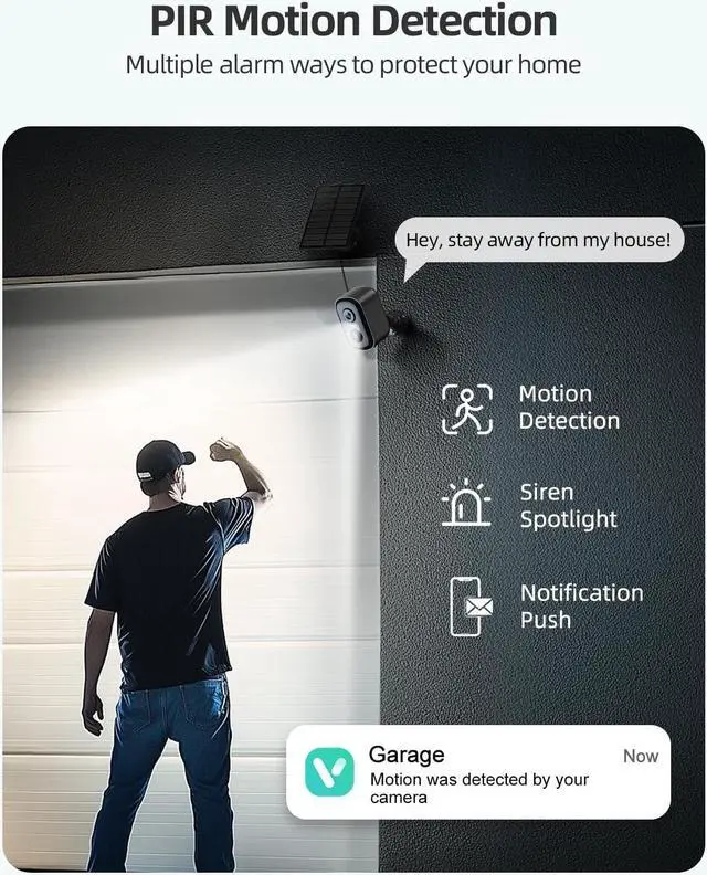 Alt view image 5 of 7 - Rocktone Solar Camera Outdoor Wireless, Battery Powered WiFi Cameras for Home Security with AI Motion Detection, 2K Color Night Vision, 2-Way Talk, Siren Alarm, IP66, Cloud/SD Storage, 2 Pack
